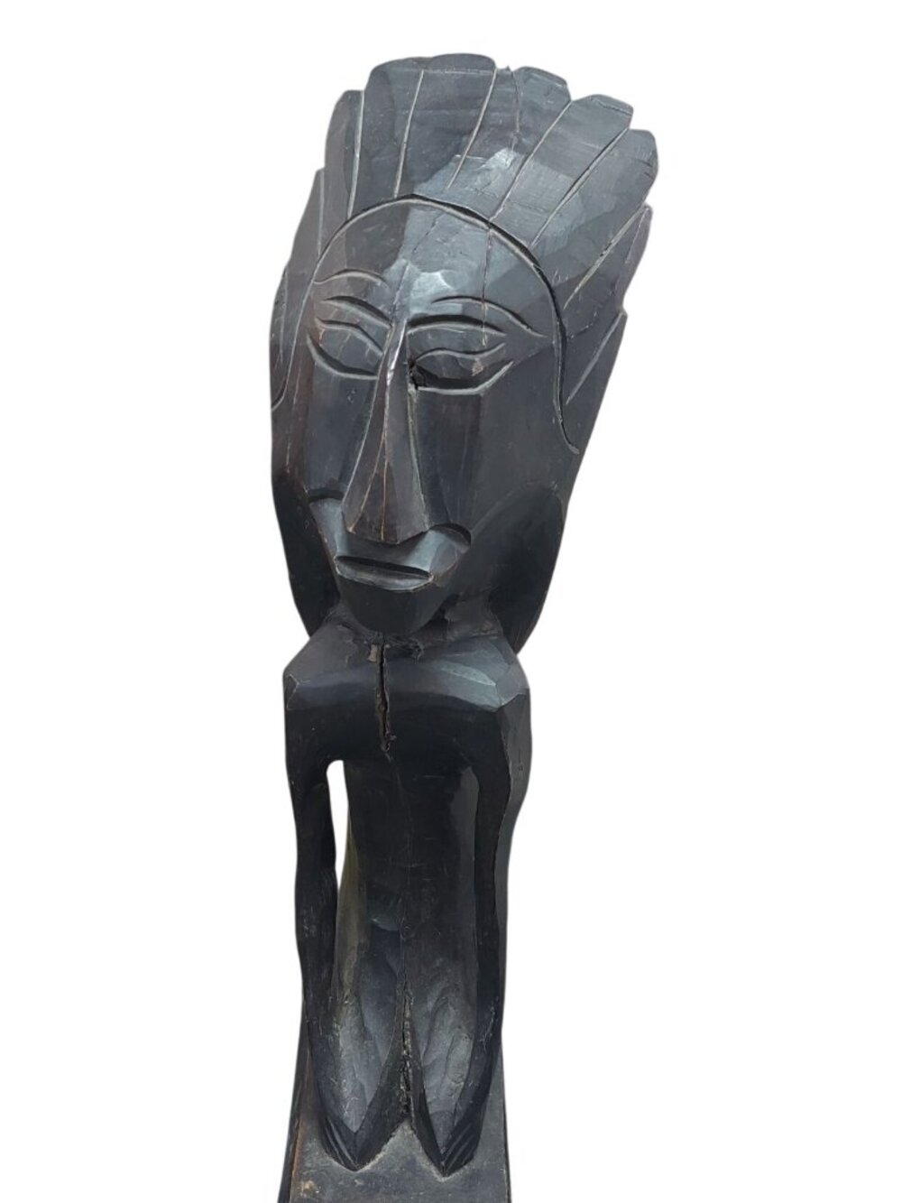 Antique Genuine Hand-Carved Ebony African Statue Tribal Figurine Sculpture